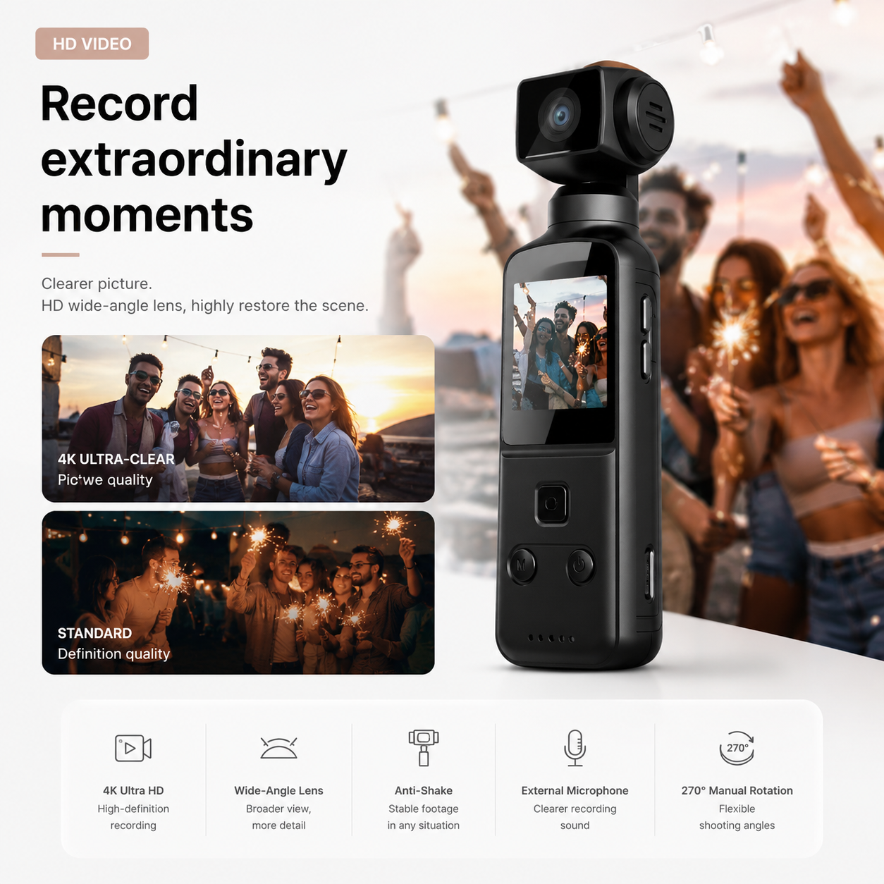Caméra de poche stabilisée 4K | Anti-vibration