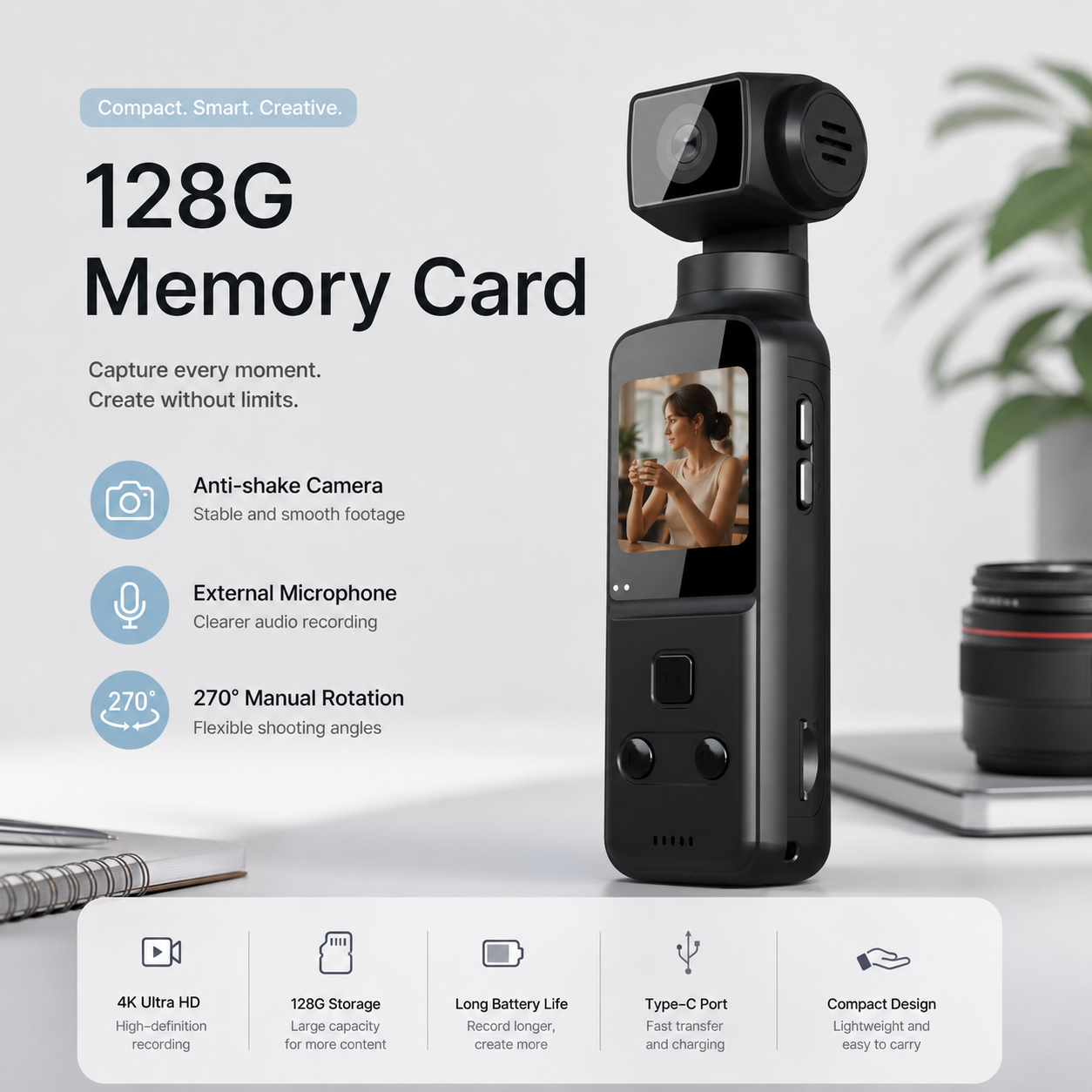 Caméra de poche stabilisée 4K | Anti-vibration